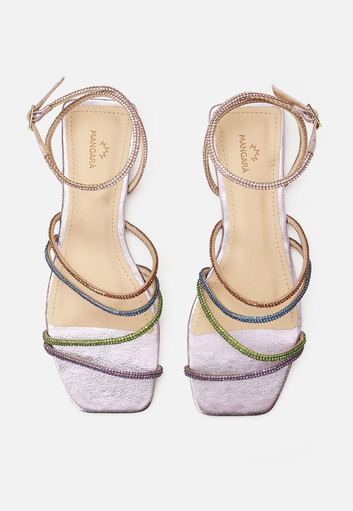 Arca Leather Sandals – 8cm Crystal Straps High Heel Purple-1