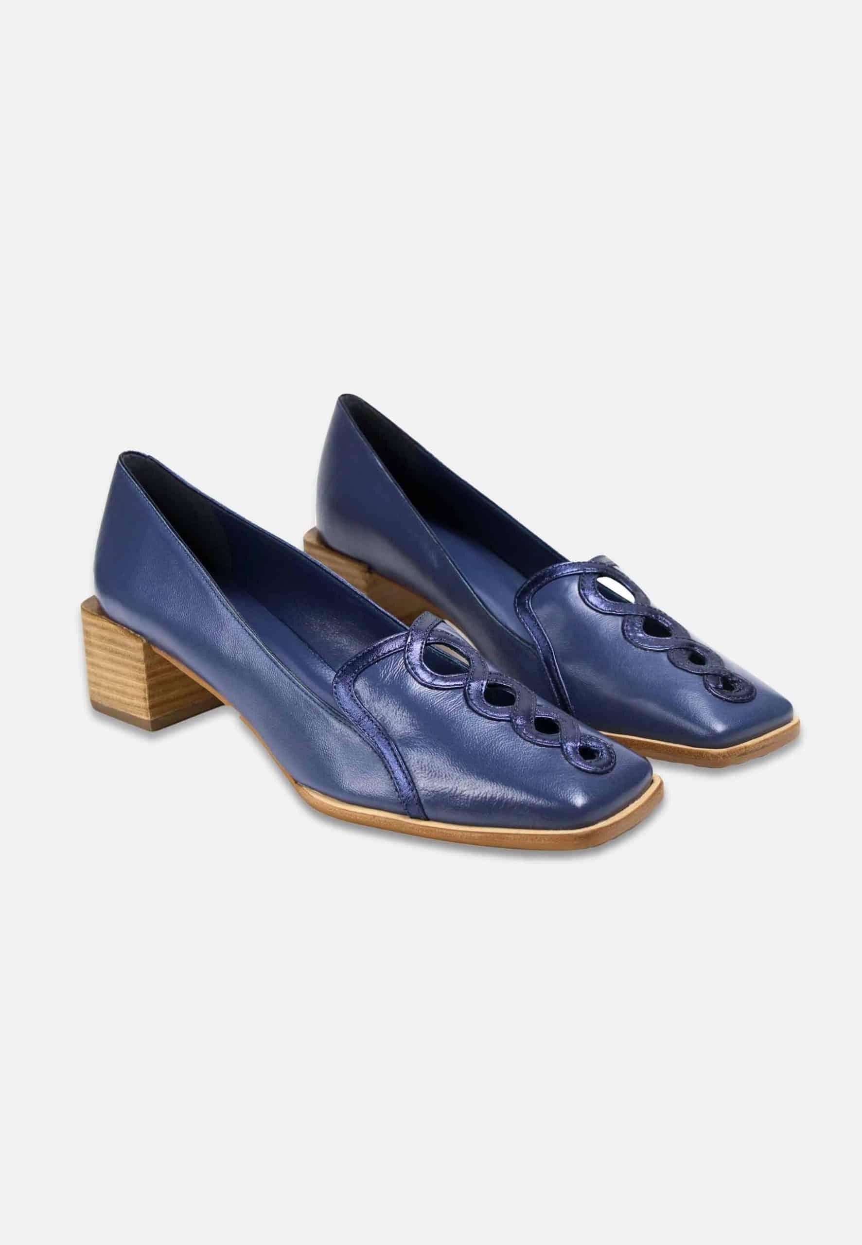 Cordía Blue Leather Loafers – 4cm Block Heel-1
