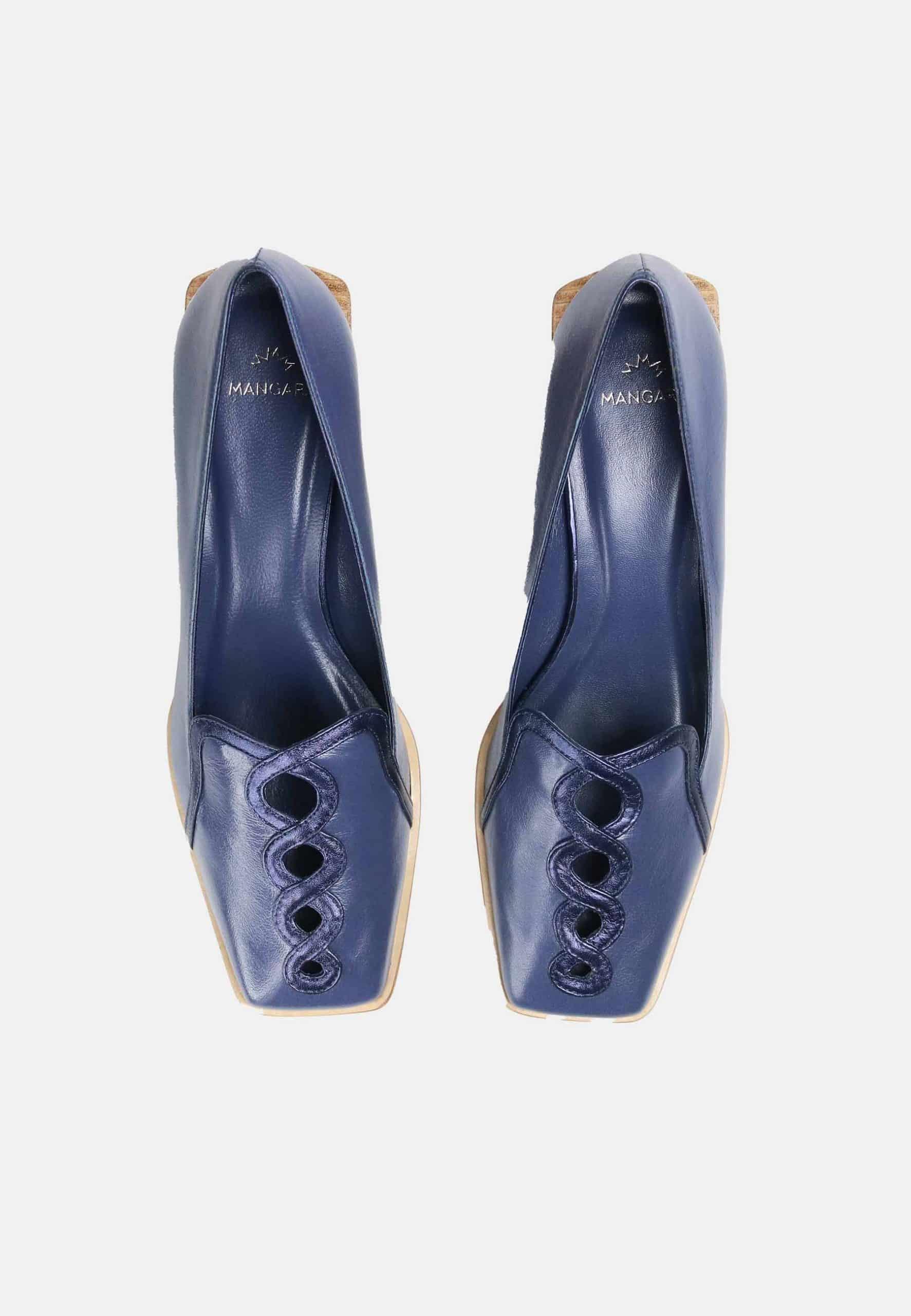Cordía Blue Leather Loafers – 4cm Block Heel-2