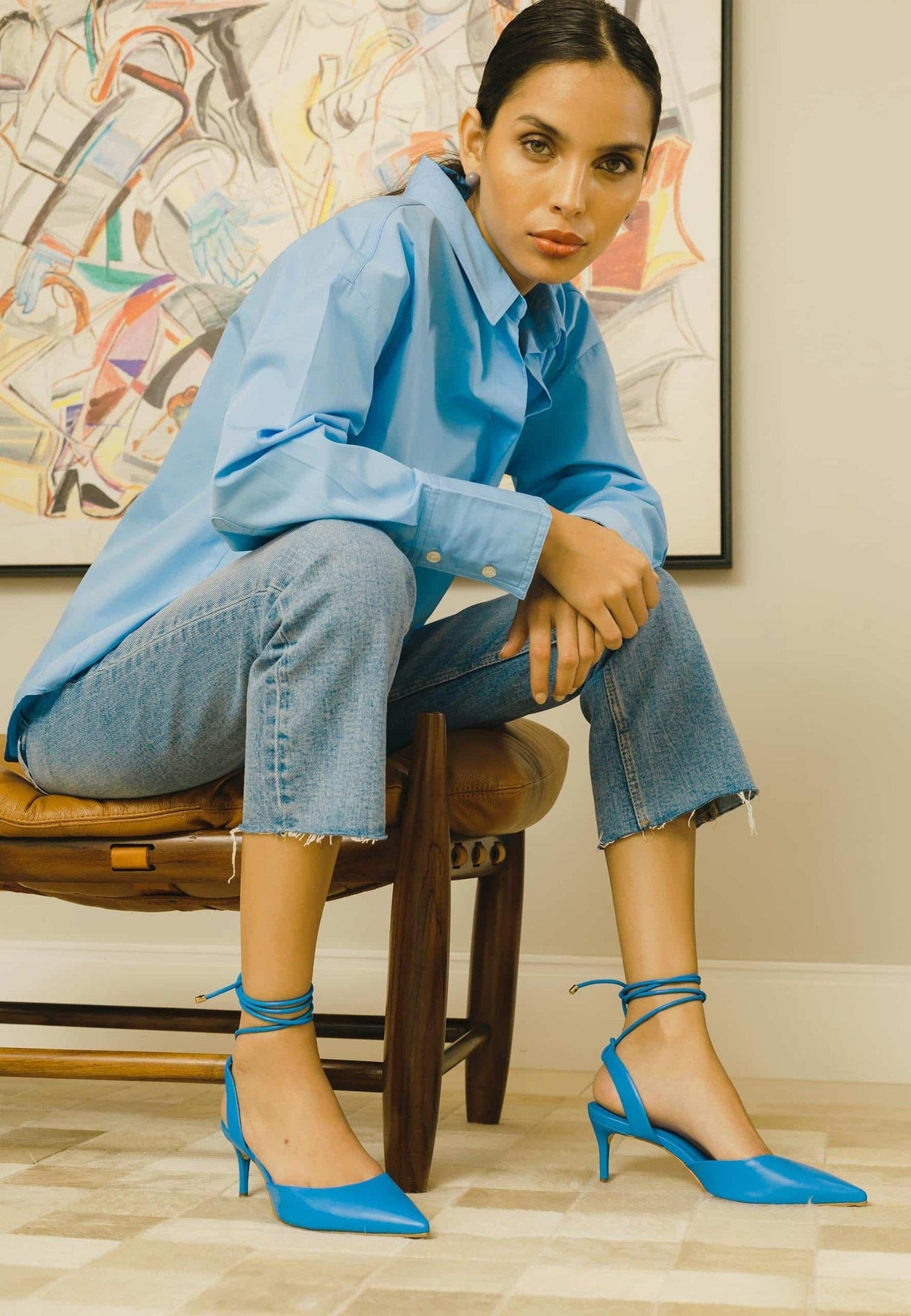 Mangará Atelier slingback hæle til kvinder – blå med spids tå