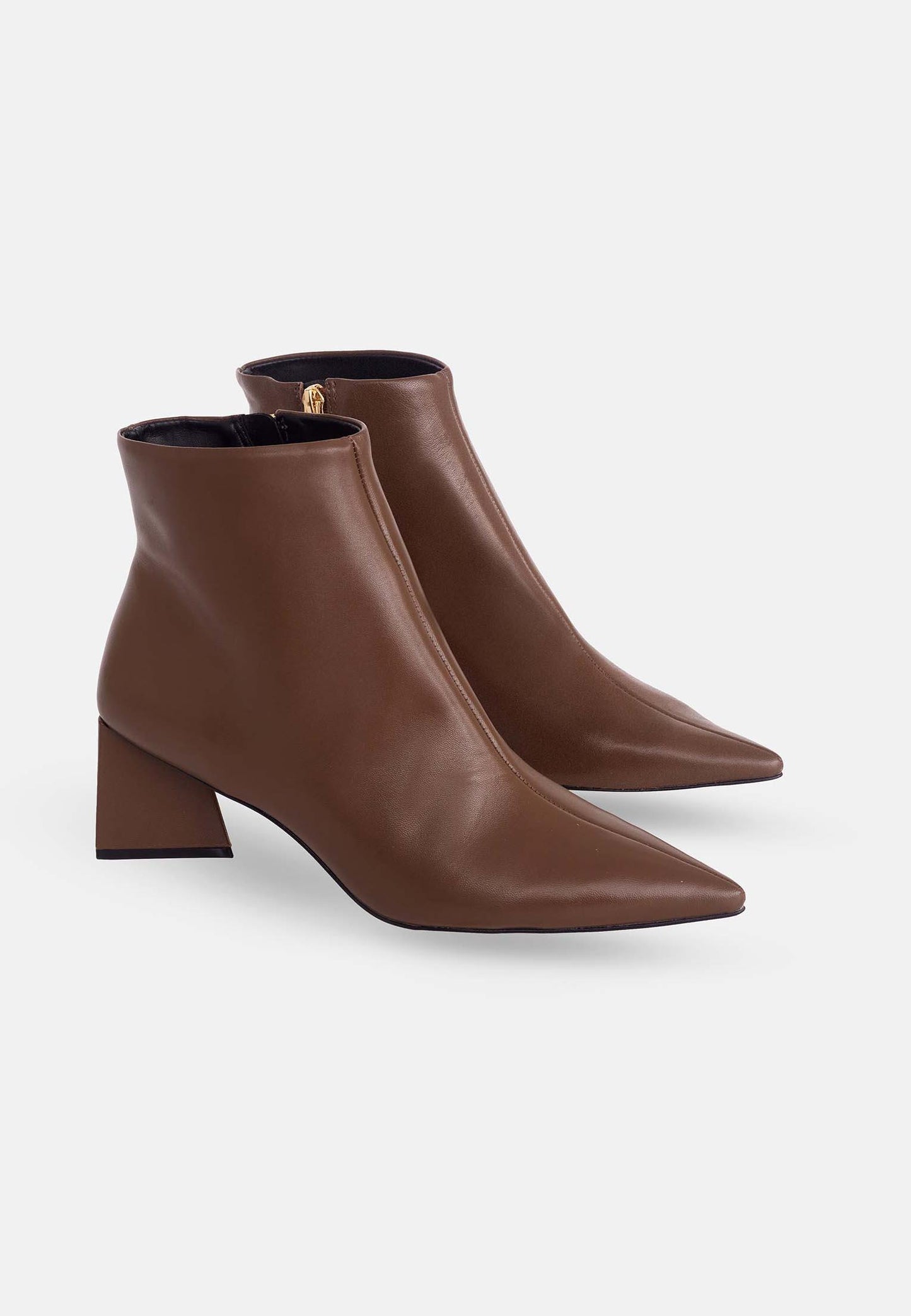 Mabea Brown Sheepskin Ankle Boots – 6.4cm Pointed Block Heel