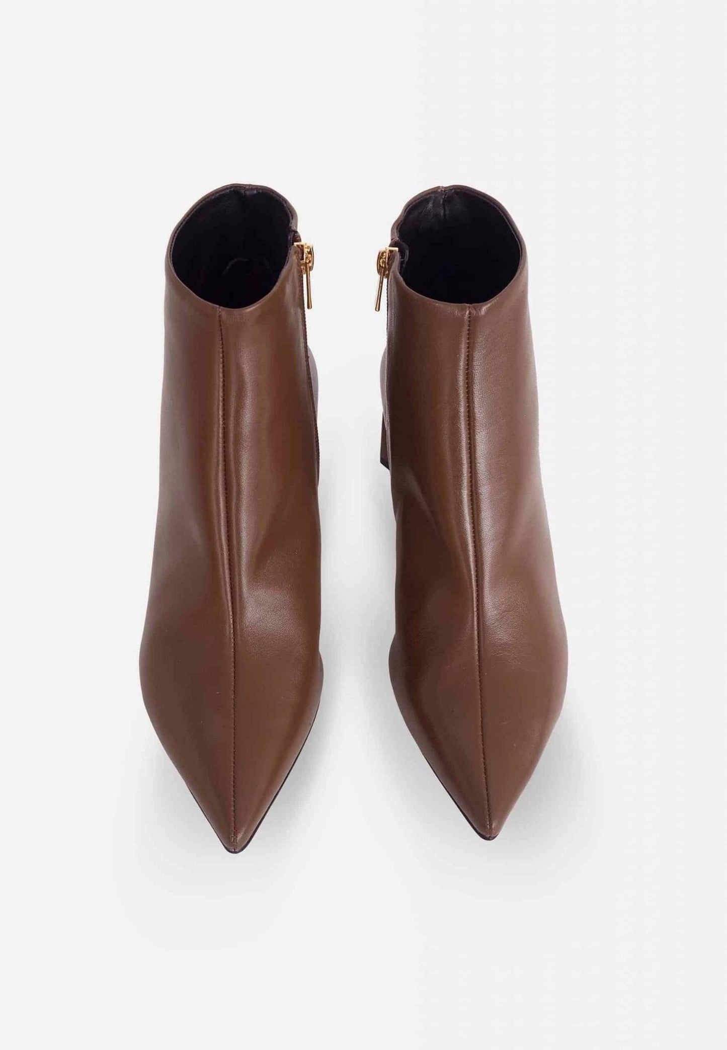 Mabea Brown Sheepskin Ankle Boots – 6.4cm Pointed Block Heel