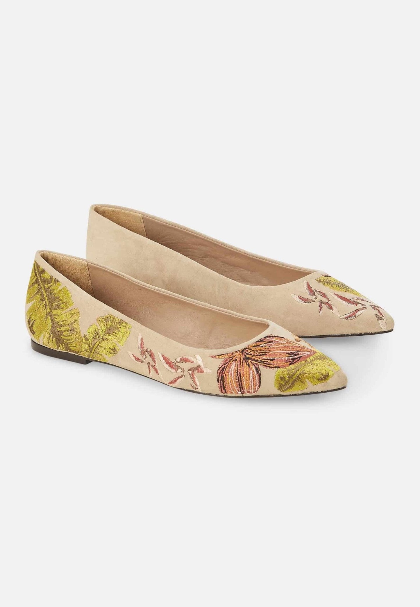 Pindaiva Beige Suede Embroidered Ballerinas
