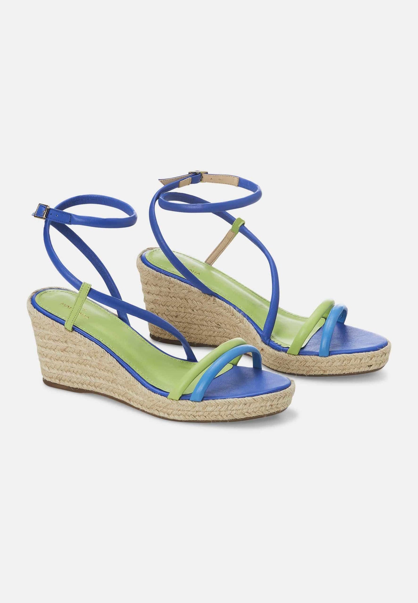Romã Blue Leather Espadrille Wedges – Jute Platform