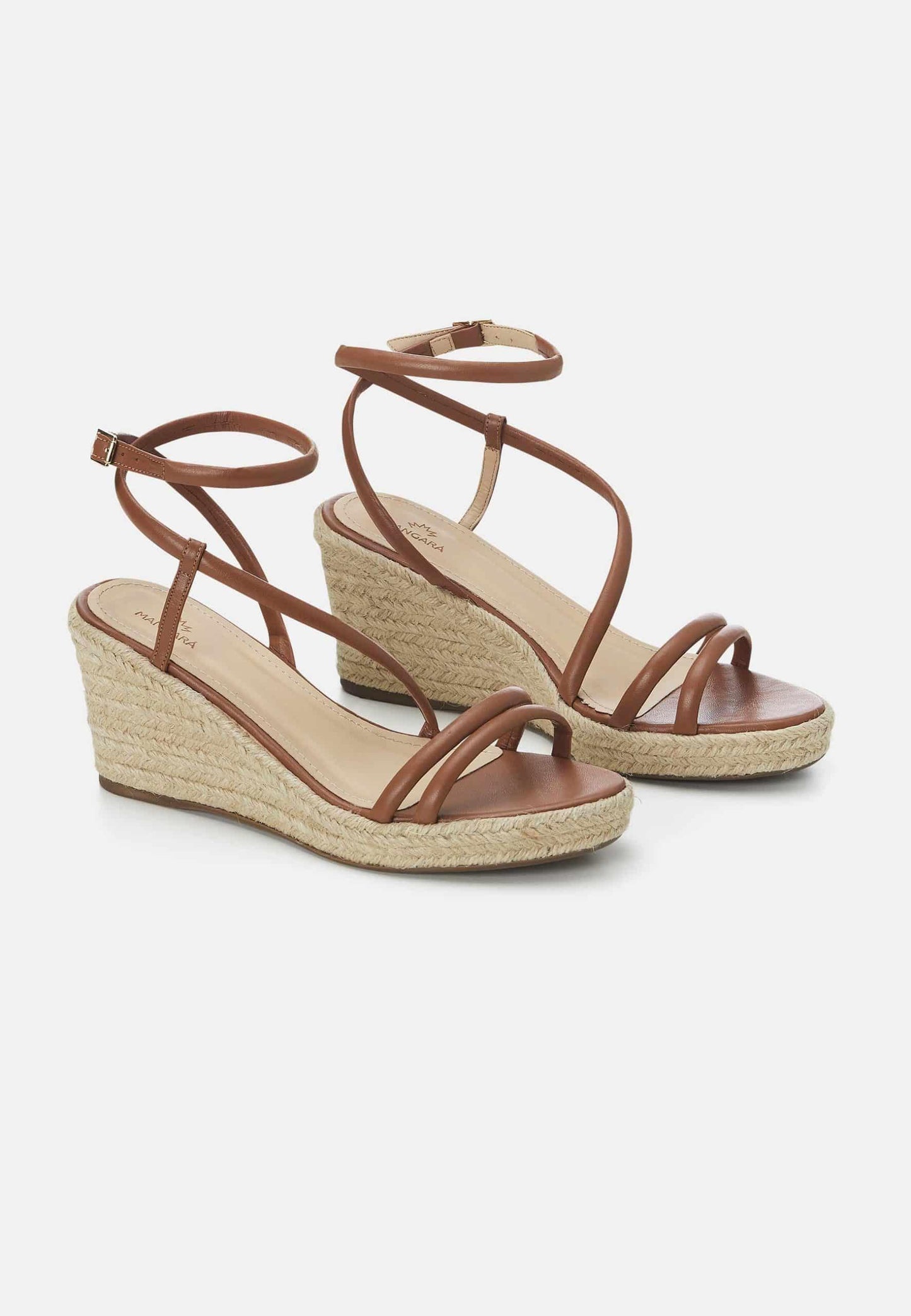 Romã Brown Leather Espadrille Wedges – Jute Platform
