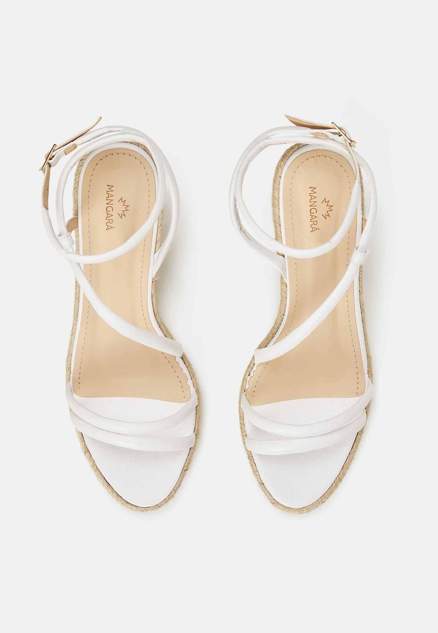 Romã White Leather Espadrille Wedges – Jute Platform-2