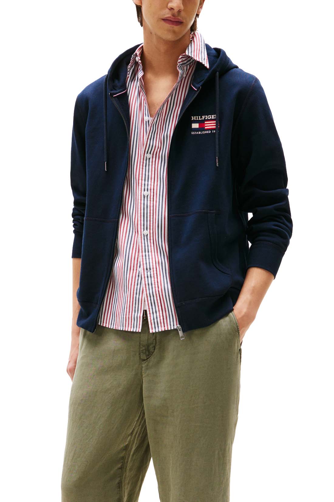TOMMY HILFIGER - Men's Americana summer sweatshirt with zip fastening  - Size XXL-1