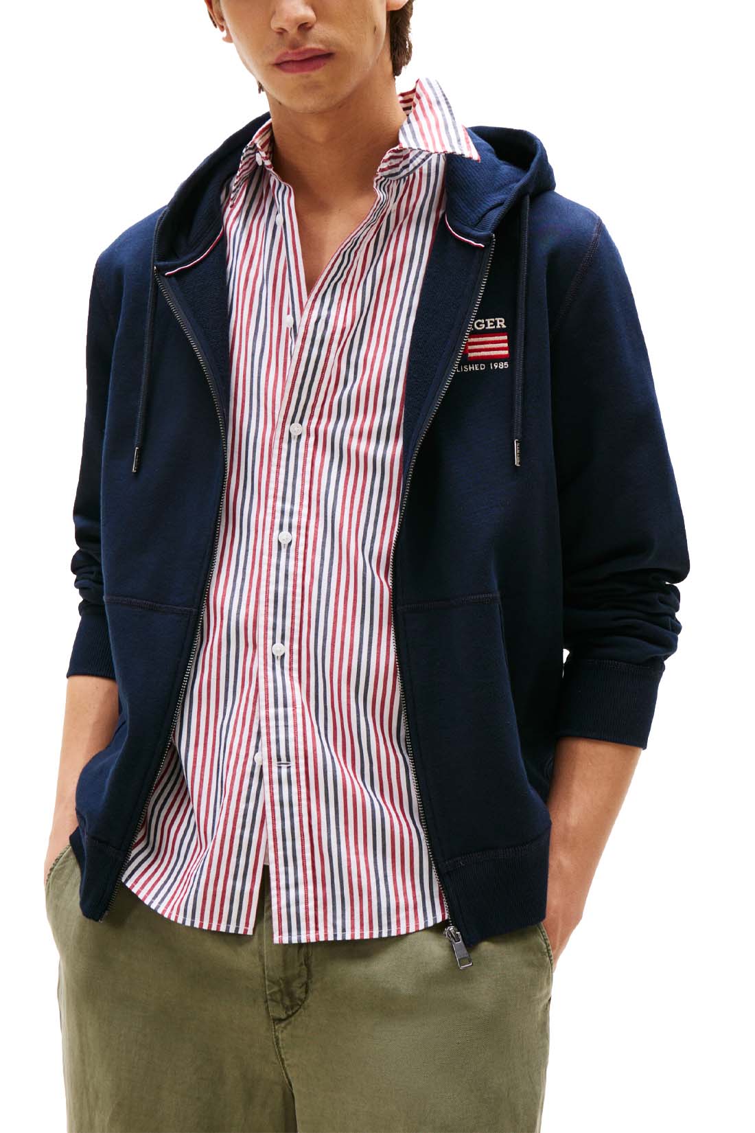TOMMY HILFIGER - Men's Americana summer sweatshirt with zip fastening  - Size XXL-0