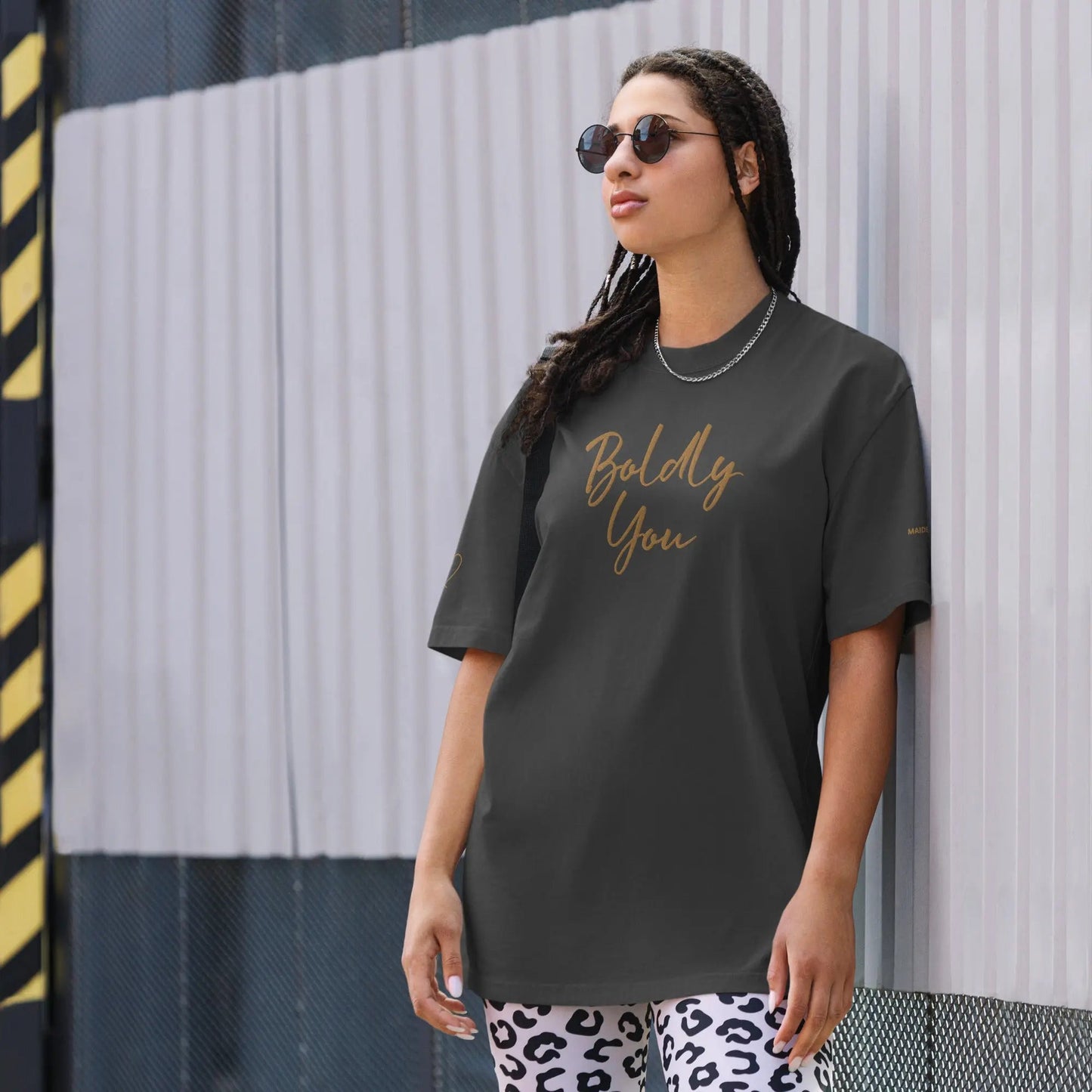 Boldly You Oversized faded t-shirt with Old Gold Embroidery | Oversized T-shirt-1