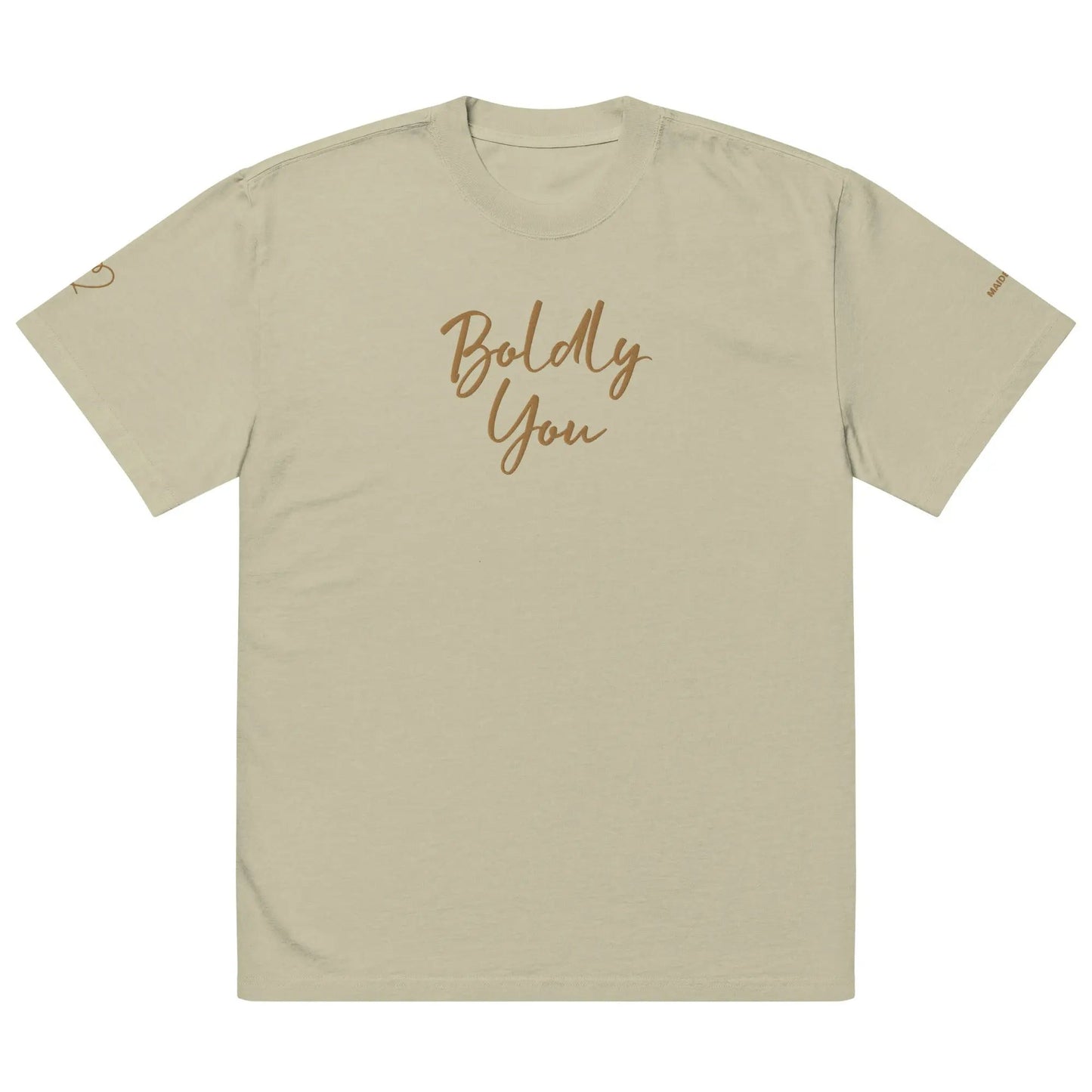Boldly You Oversized faded t-shirt with Old Gold Embroidery | Oversized T-shirt-3