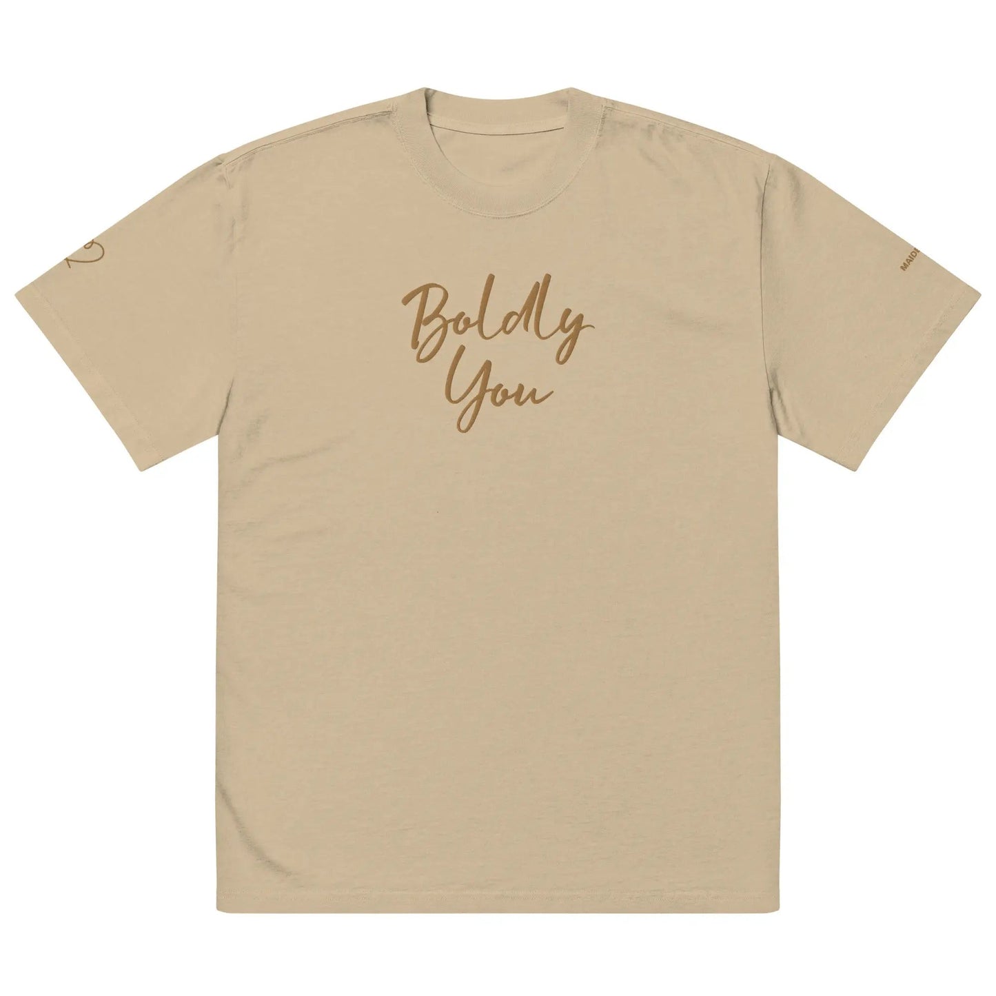 Boldly You Oversized faded t-shirt with Old Gold Embroidery | Oversized T-shirt-0