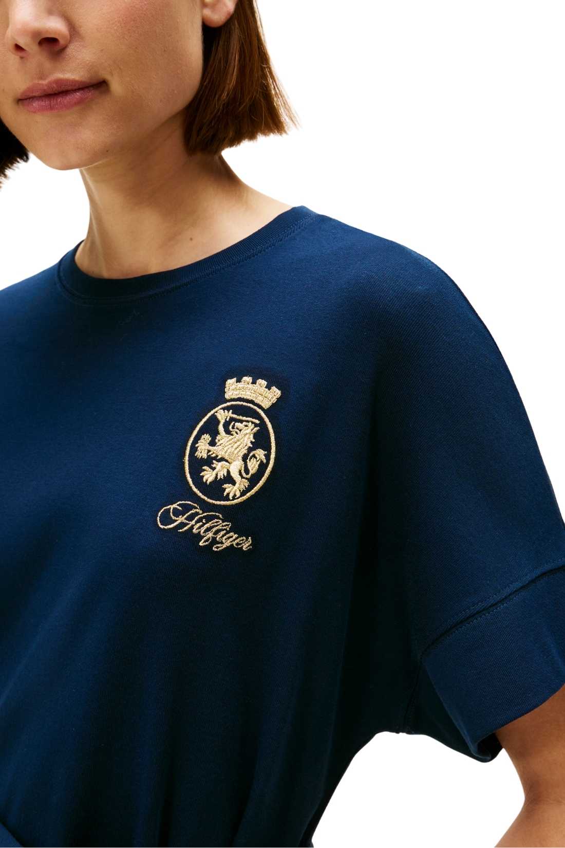 TOMMY HILFIGER - Women's belted tee dress with gold logo embroidery-3